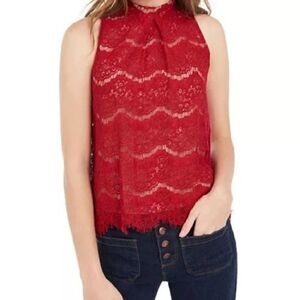 Love Fire Mock Neck Lace Sleeveless Blouse